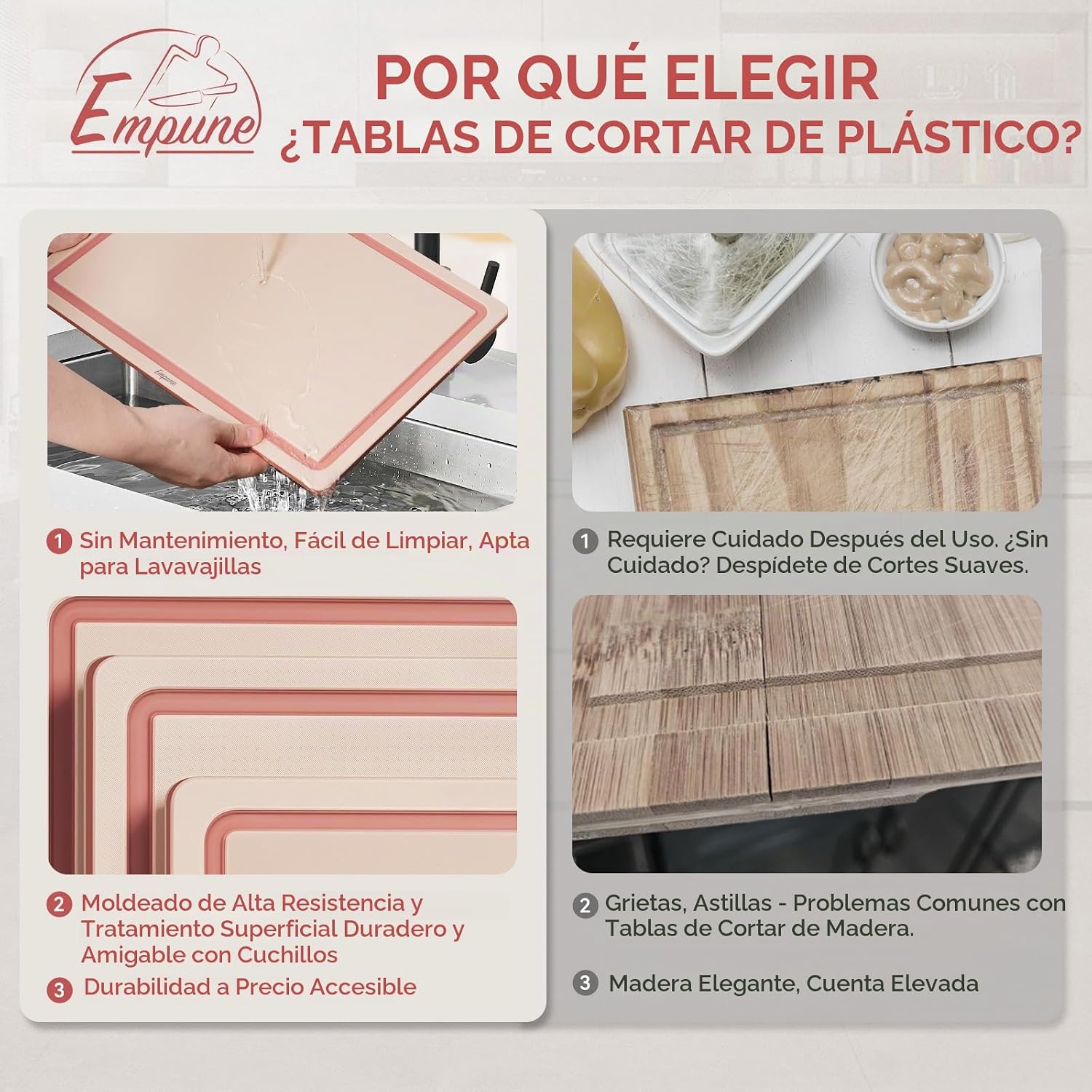 Empune - Juego de tabla de cortar de plástico, tablas de cortar de...