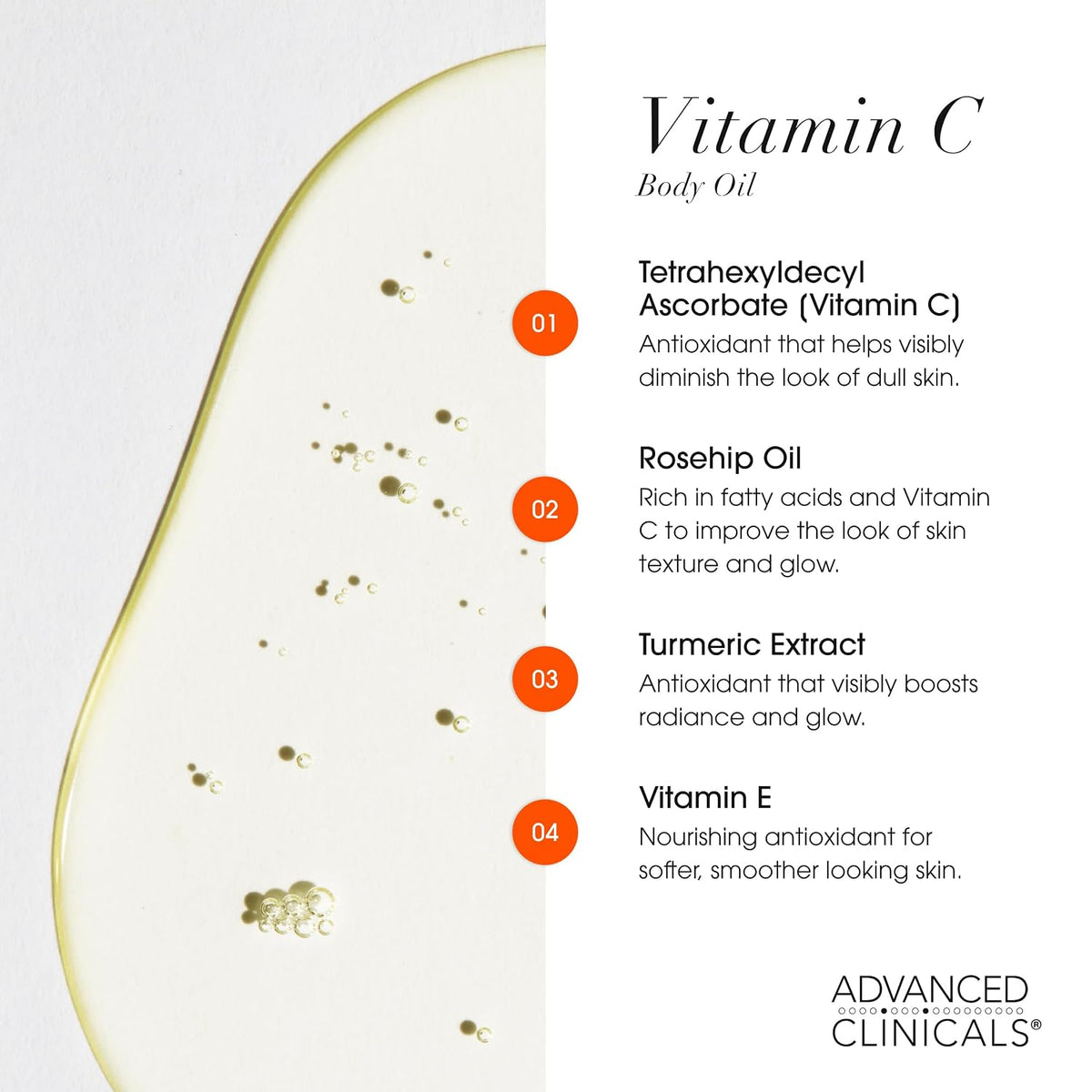 Advanced Clinicals Aceite corporal iluminador con vitamina C para m...