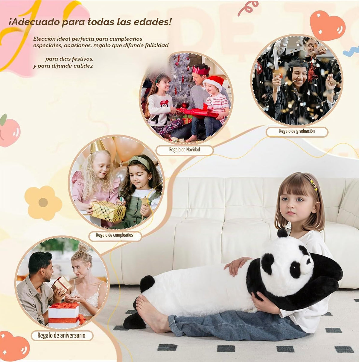 MMguai Peluche de panda gigante de 40 pulgadas, almohada de cuerpo...