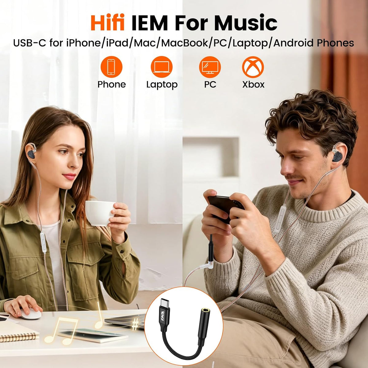 IEM de alta fidelidad equilibrado con 0.1 in+USB C, auriculares par...