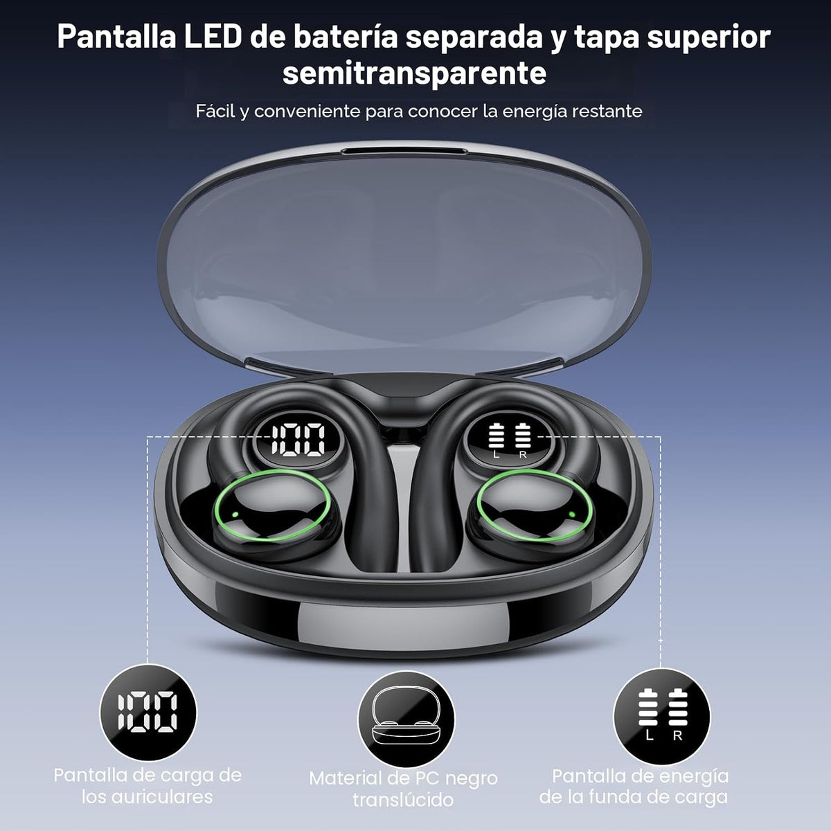 Auriculares inalámbricos, Bluetooth 5.4 Auriculares deportivos sobr...