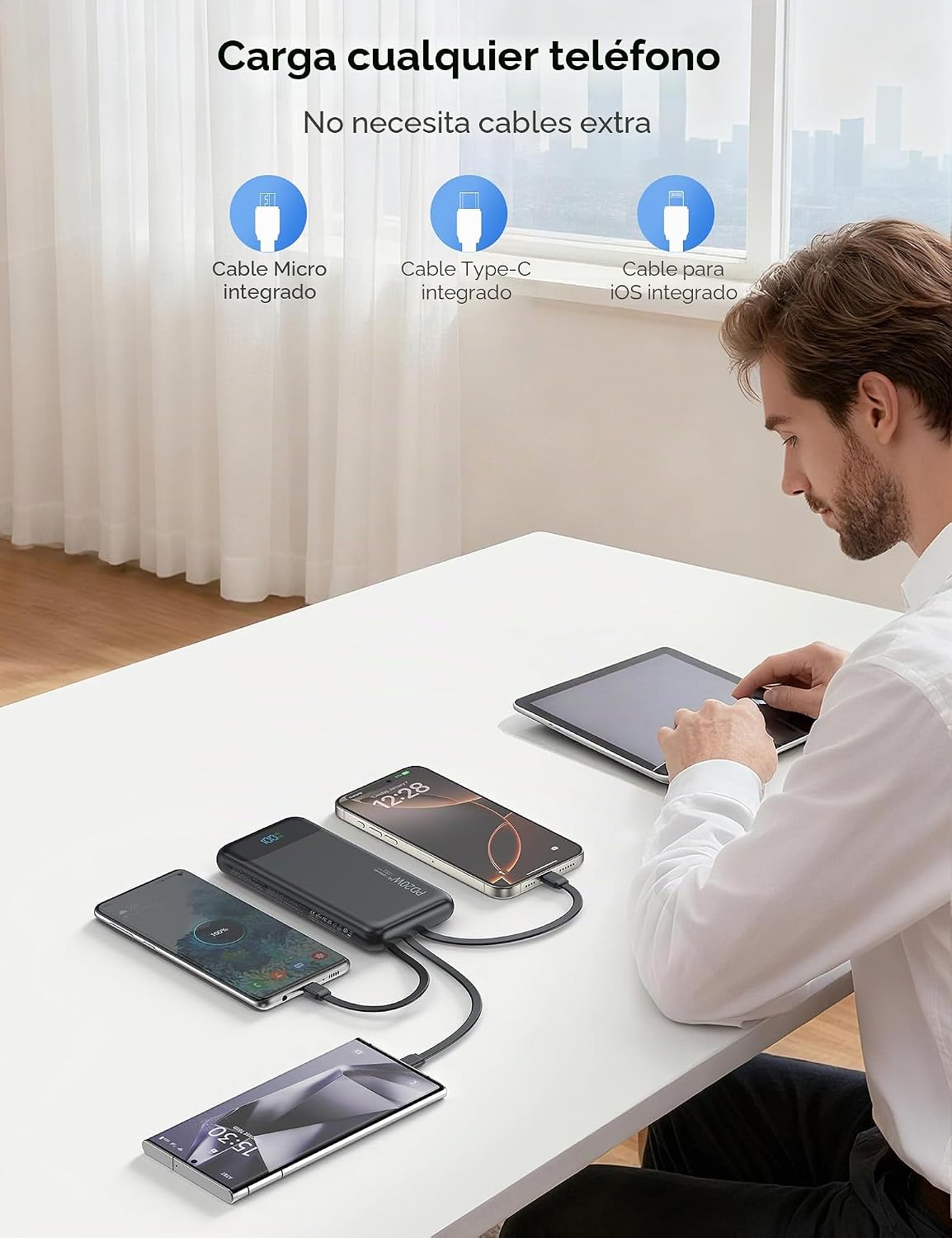 Nusyddy Cargador Portátil 10000mAh con 4 Cables Integrados y 6 Sali...