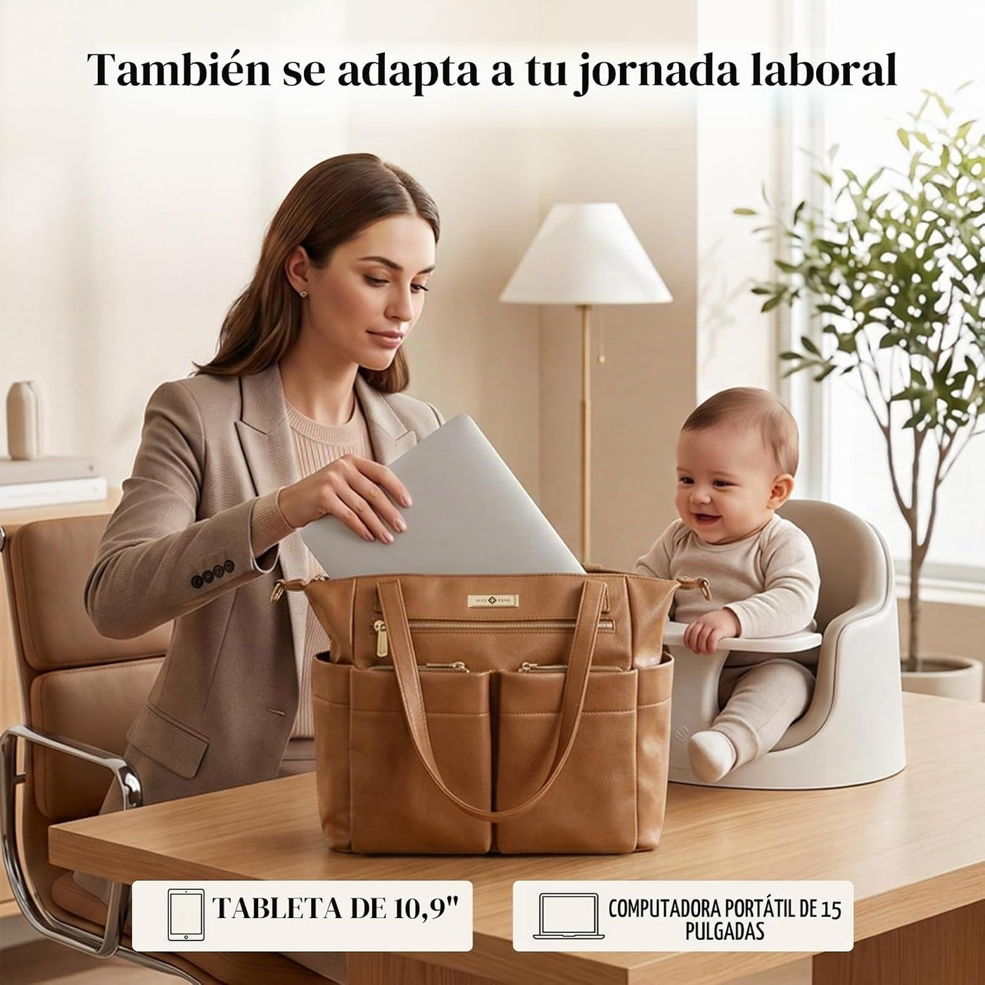 Miss Fong Bolso de cuero para pañales con almohadilla para cambiar,...