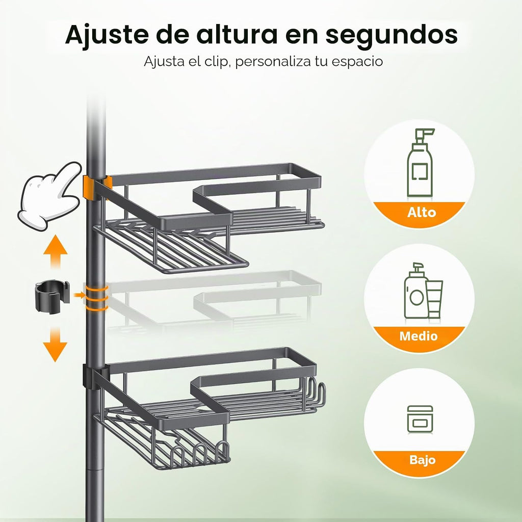 HAMITOR Poste de tensión esquinero para ducha: estante organizador...