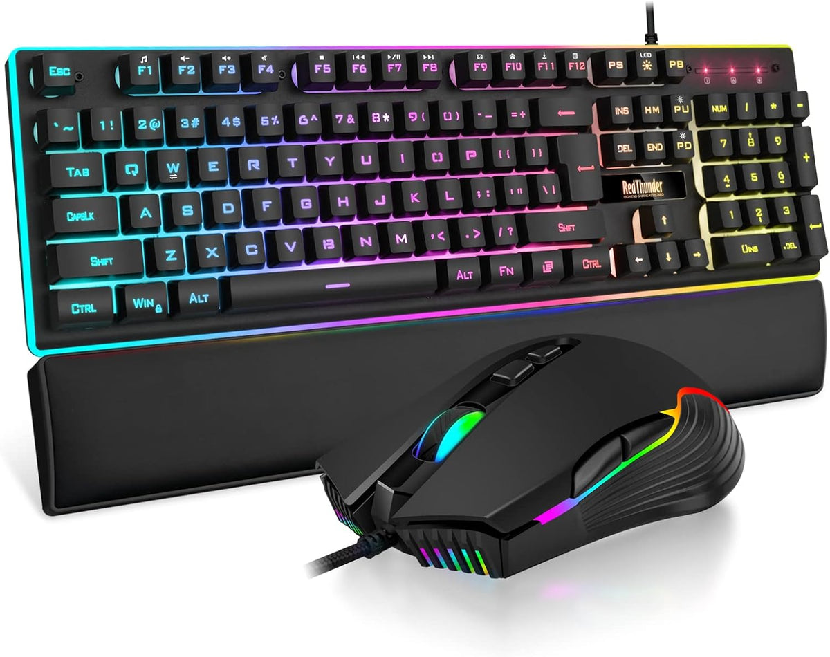 RedThunder K10 - Juego de teclado y mouse y reposamuñecas con cable...