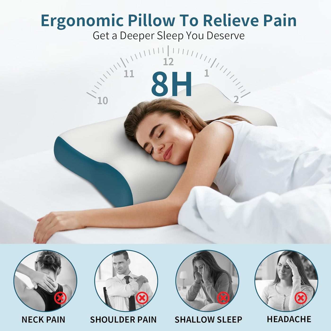 Almohada cervical de contorno de espuma viscoelástica para aliviar...
