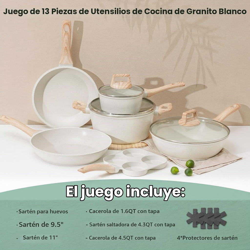 SODAY Juego de ollas y sartenes antiadherentes, 13 piezas de utensi...