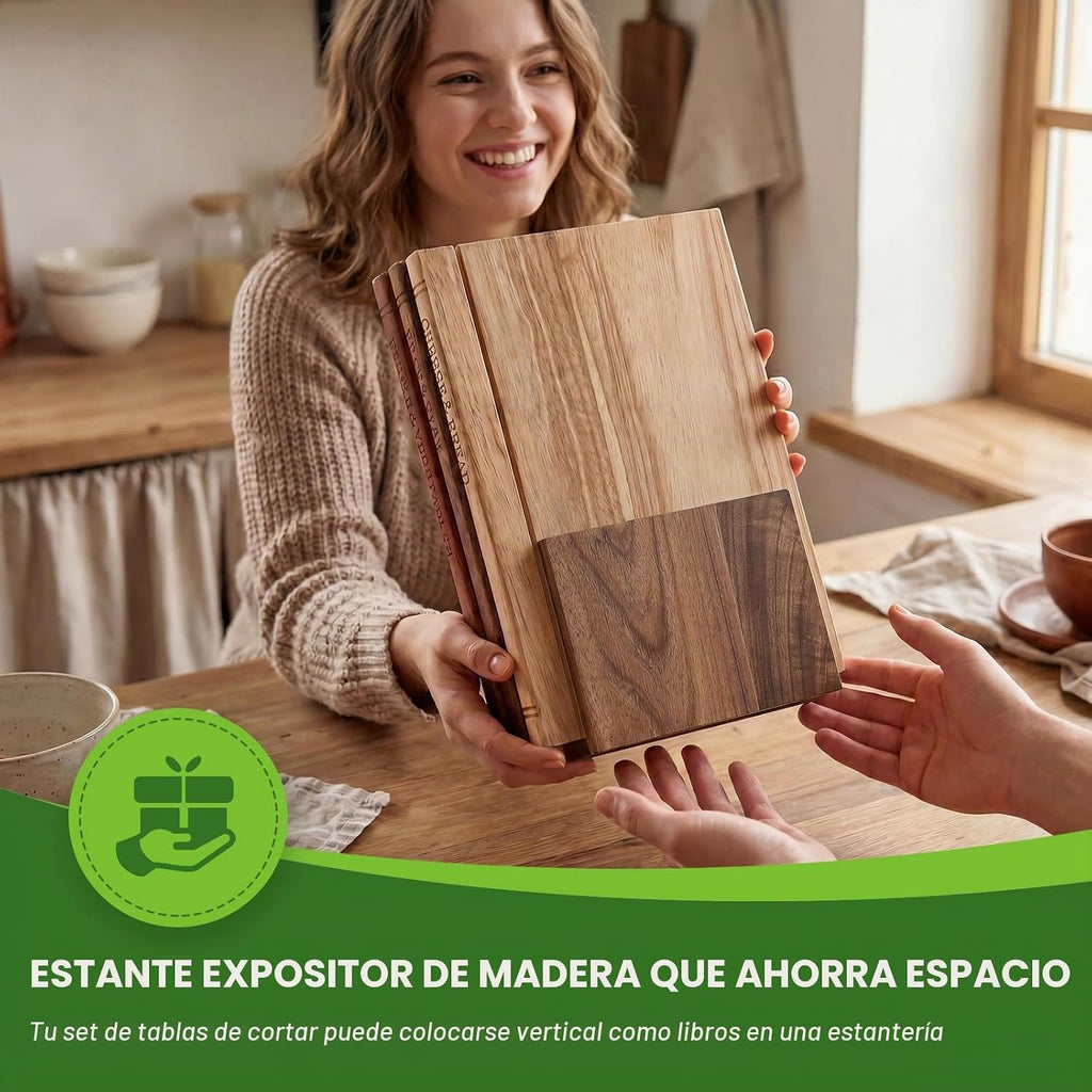 NEDVI Juego de tablas de cortar en forma de libro con soporte de ma...