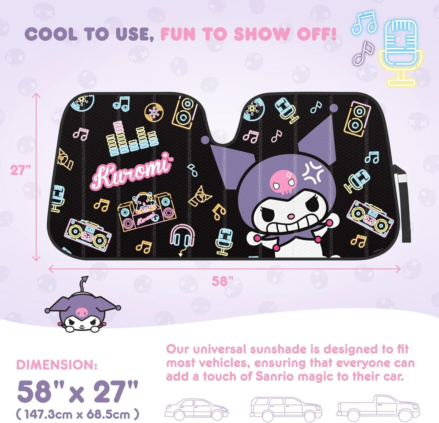 Kuromi - Juego de parasoles para automóvil, paquete de accesorios d...