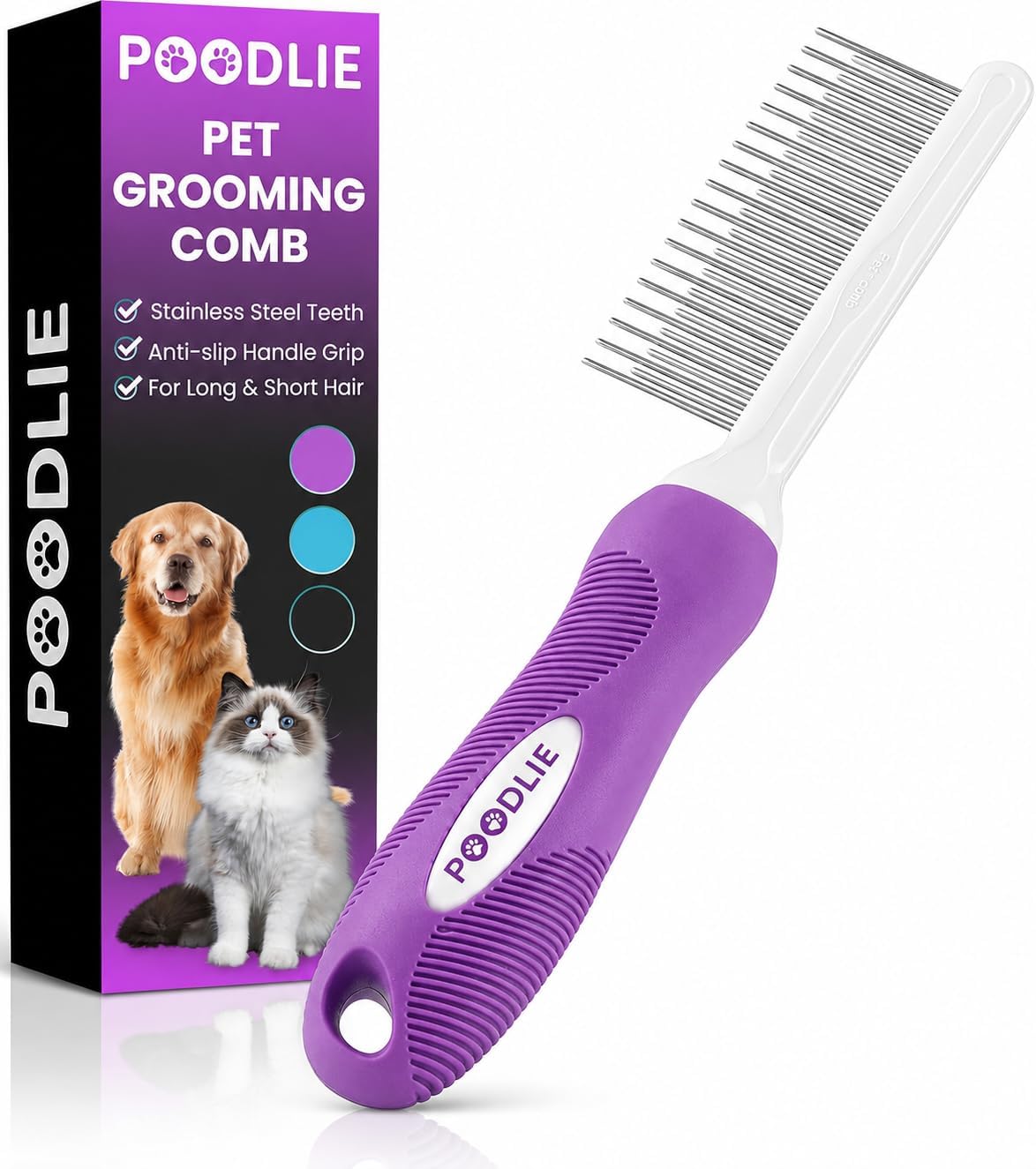 Poodle Pet - Peine desenredante para mascotas con dientes largos y...