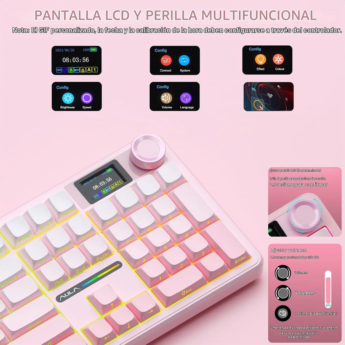 AULA F108 PRO - Teclado mecánico inalámbrico con pantalla y perilla...