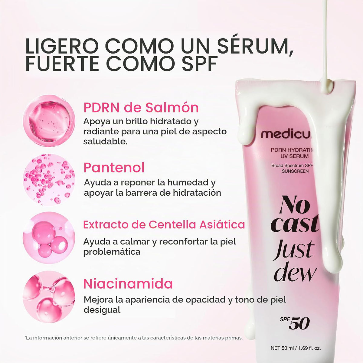 medicube Protector solar No Cast Just Dew PDRN Suero solar UV hidra...