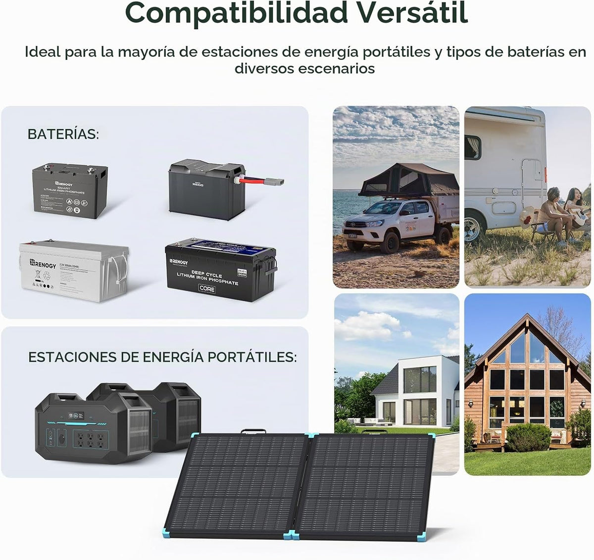 Panel solar portátil Renogy de 100 W, 25 % de alta eficiencia para...