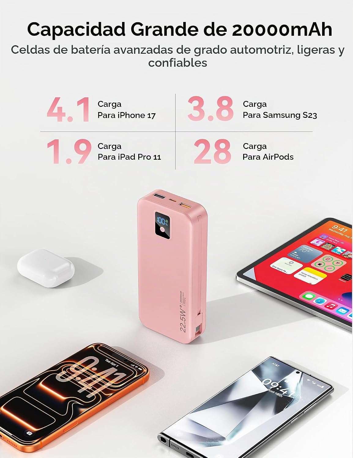 Cargador portátil, 20000 mAh 22.5 W, cargador de batería de carga r...