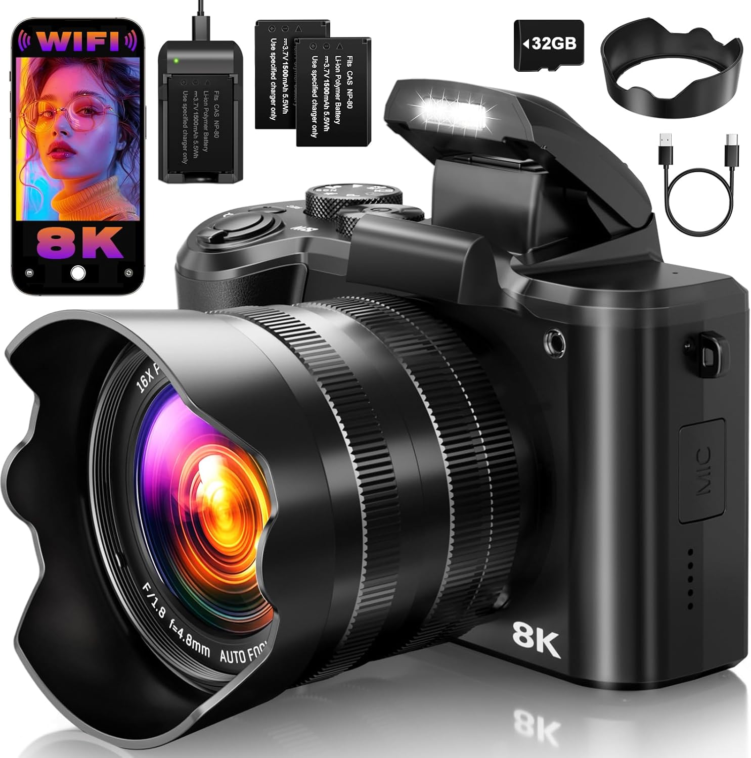 Cámaras digitales 8K para fotografía, enfoque automático 2026 88MP...