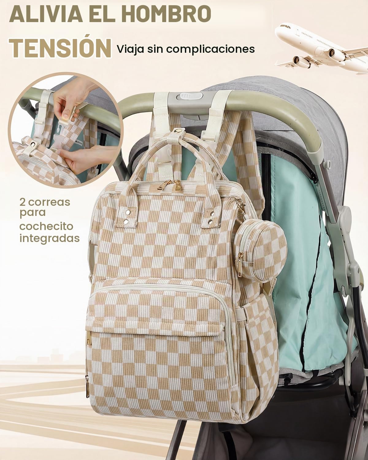 Mochila de pana, bolsa de pañales multifunción de gran capacidad pa...