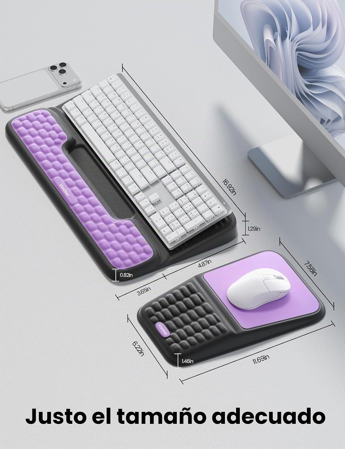Vaydeer Juego de soporte para teclado y mouse con reposamuñecas, al...