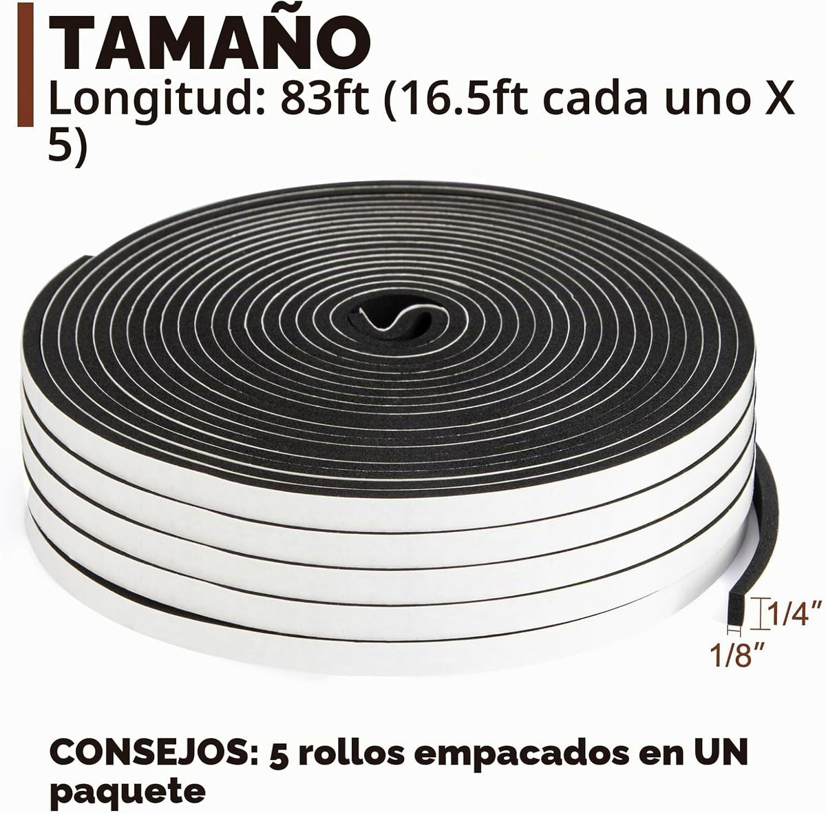Yotache Burletes Tira de Sellado de Puerta 1\/4" x 1\/8", 5...