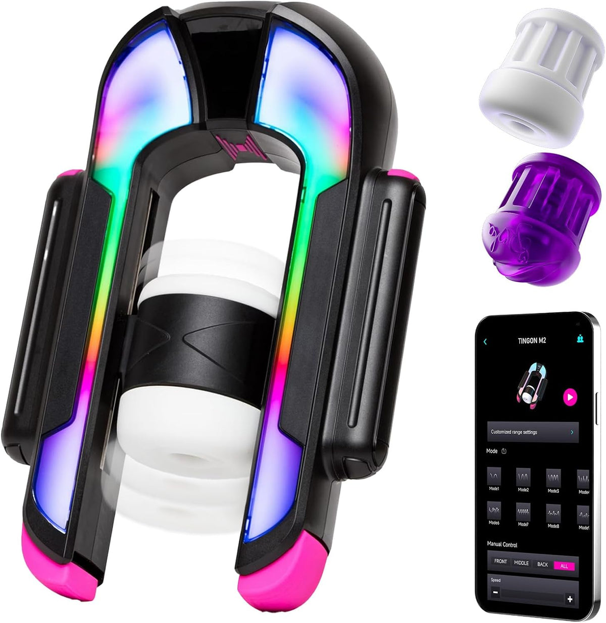 EINSEO RGB Lighting Masturbador masculino, 2 mangas masculinas jugu...