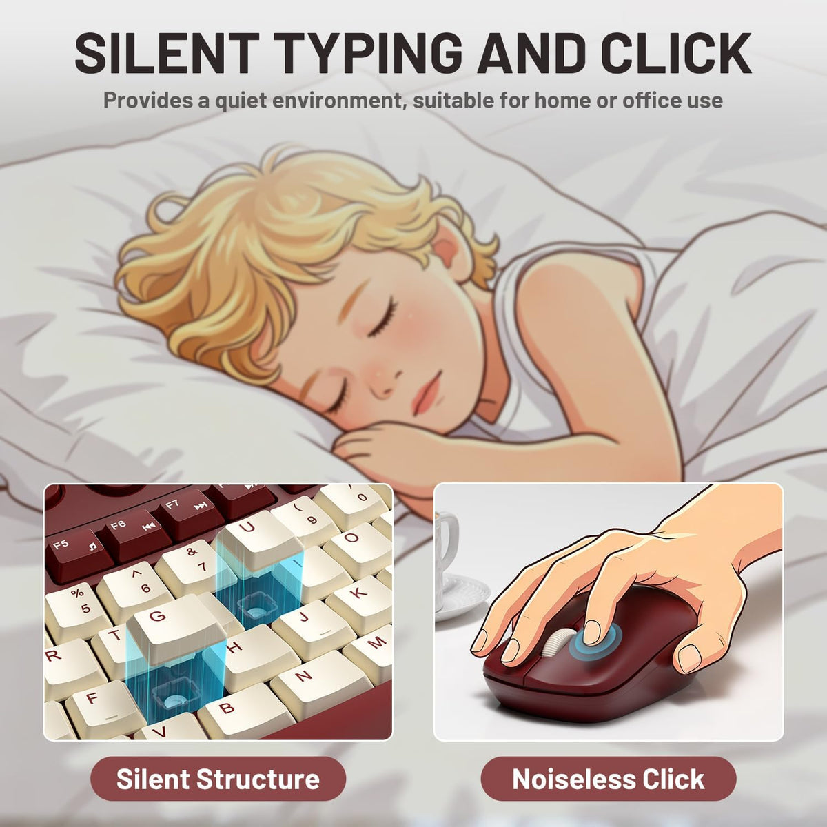 Teclado inalámbrico y ratón Combo silencioso ergonómico diseño curv...