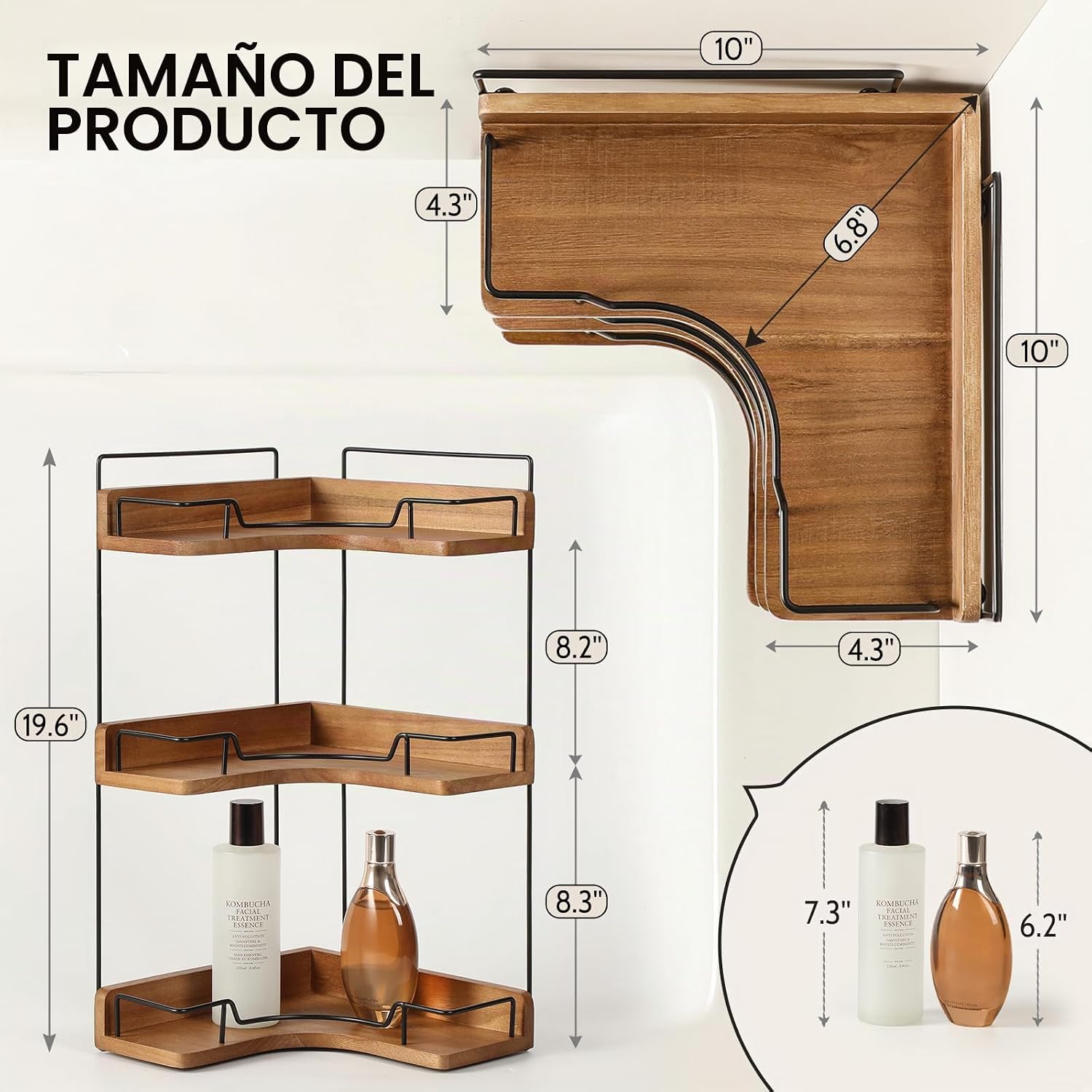 Snuvid Organizador de encimera de baño de 3 niveles, estante esquin...