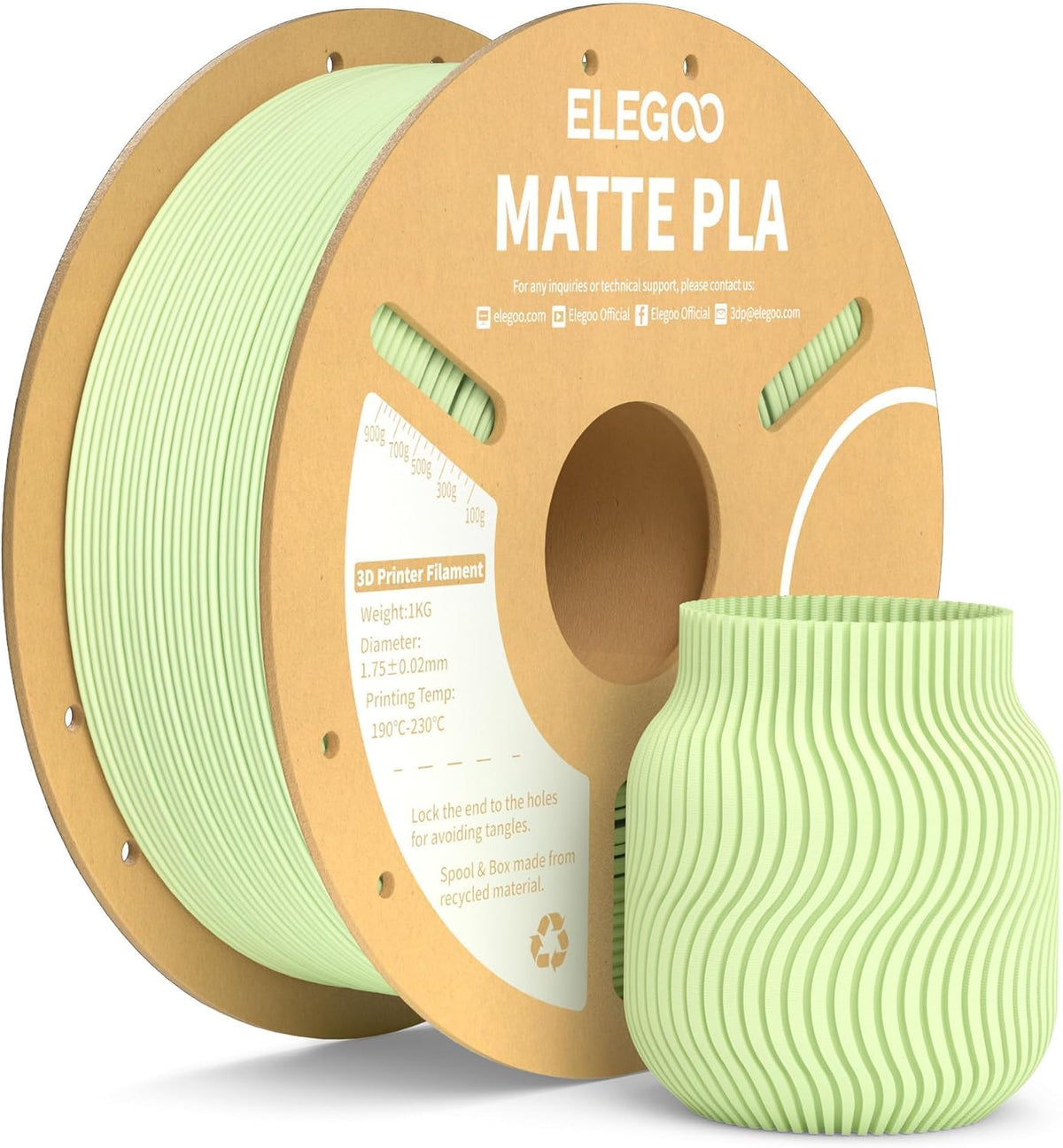 ELEGOO Filamento de impresora 3D PLA mate, verde menta, 2.2 lbs, 0....