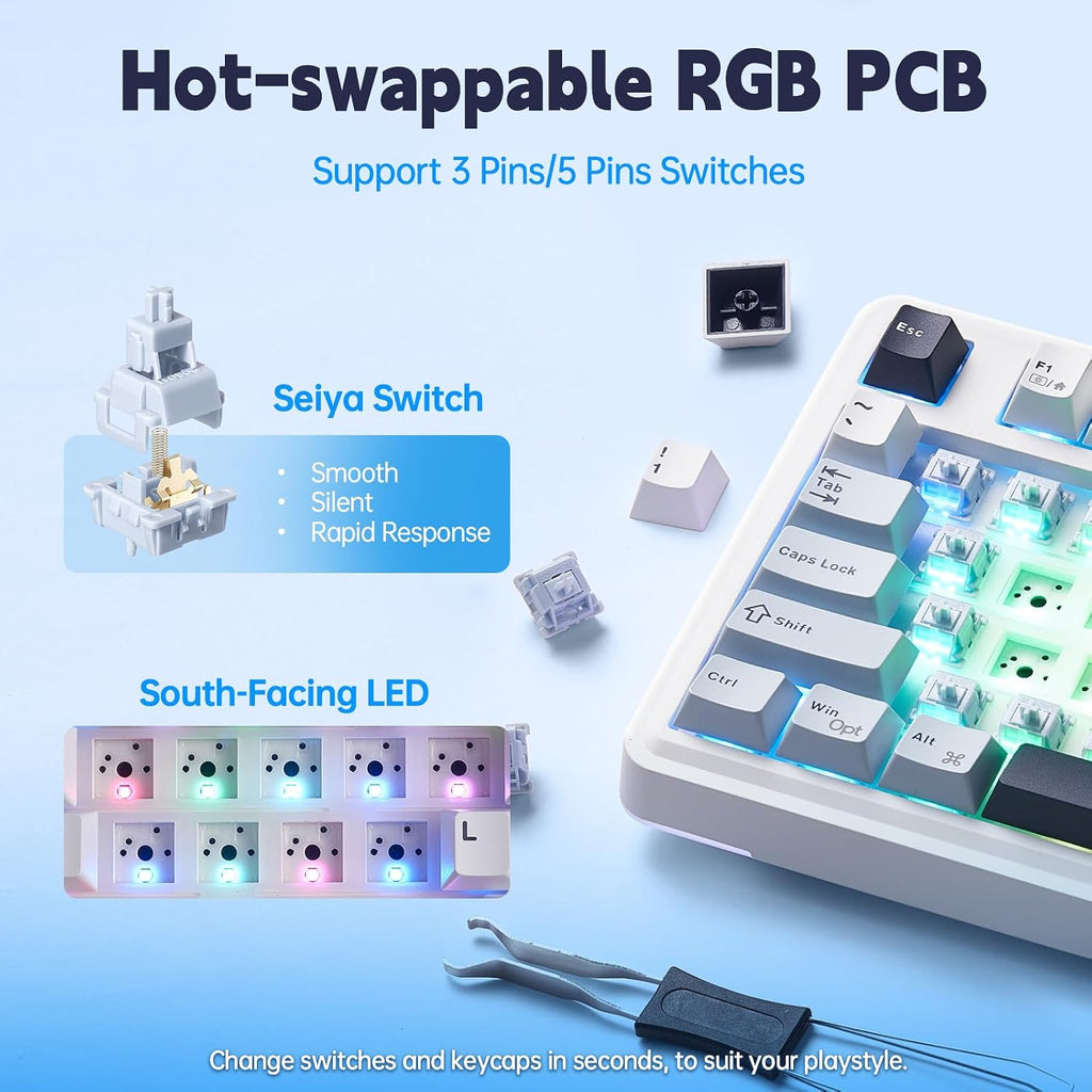 Teclado mecánico inalámbrico Aula, teclado para juegos intercambiab...