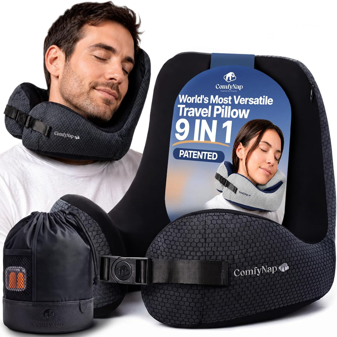ComfyNap® Almohada de cuello de viaje versátil para avión [patentad...