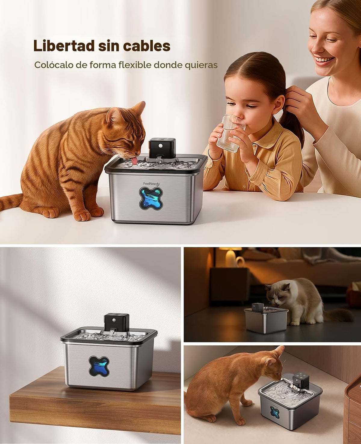 Fuente de Agua para Gatos Inalámbrica + 6 Filtros: [Filtro Visual]...