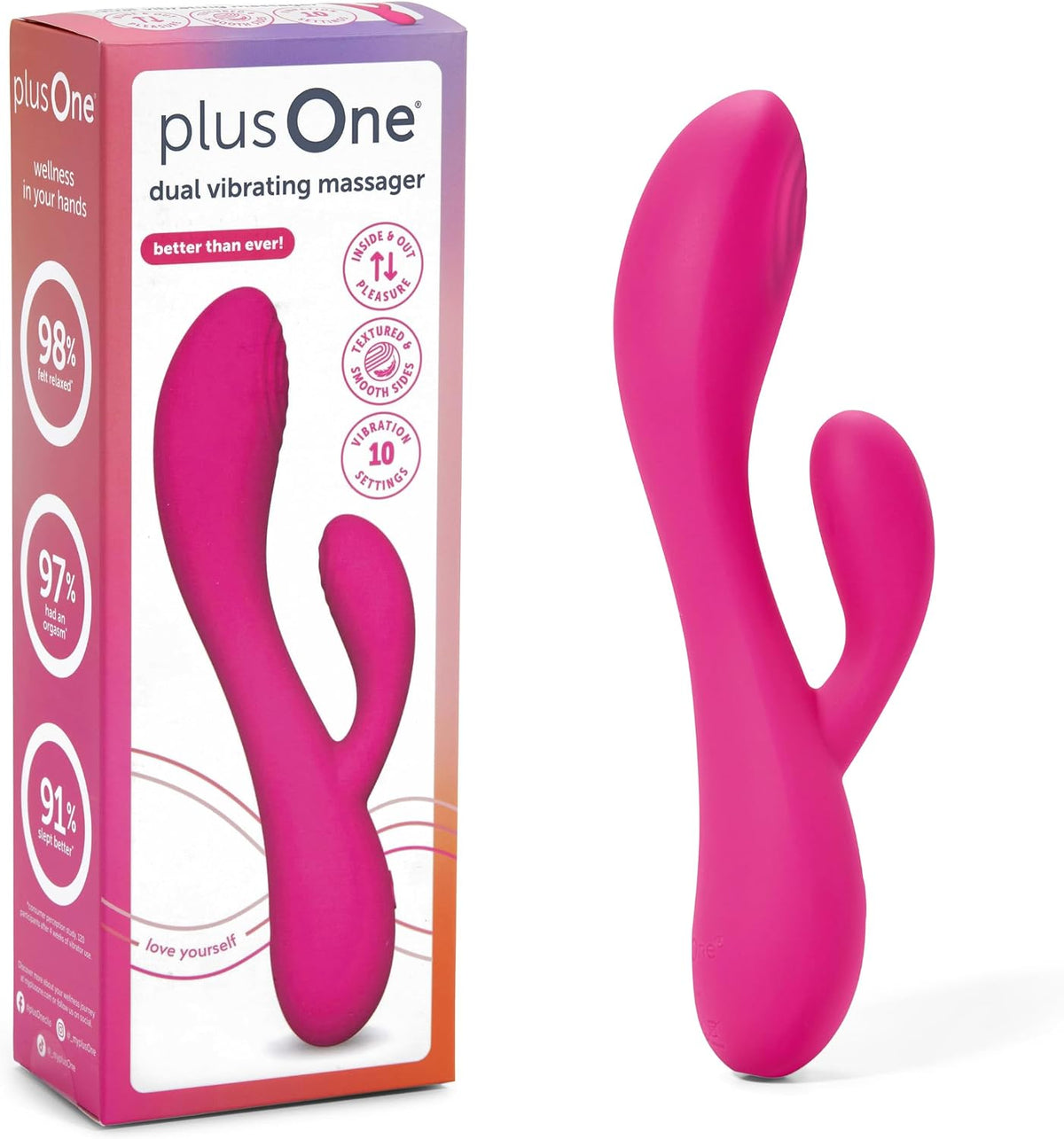 plusOne Masajeador personal con doble vibrador de conejo, 10 ajuste...