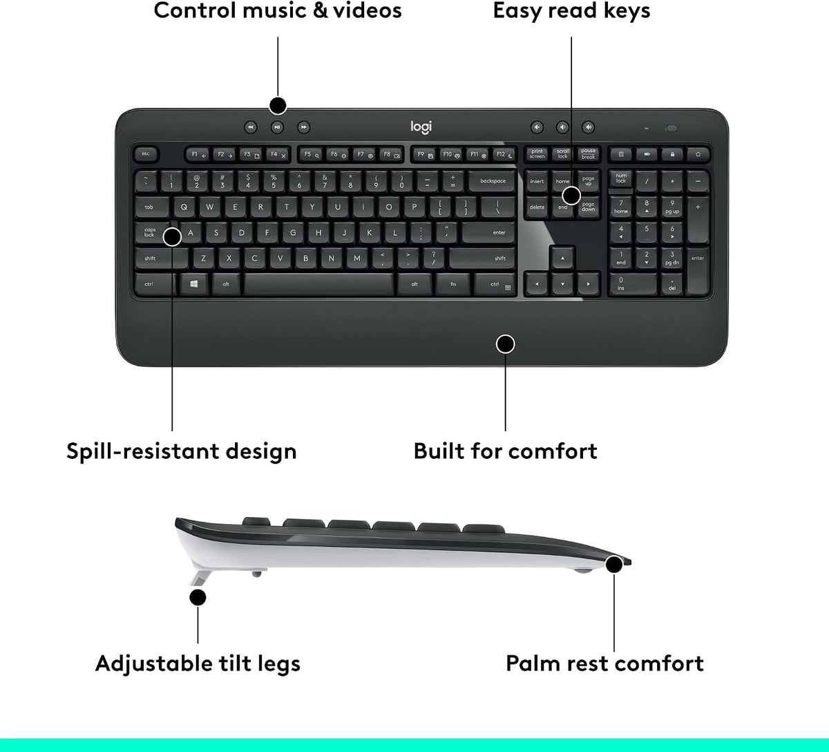 Logitech Combo de teclado y mouse inalámbricos avanzados de tamaño...