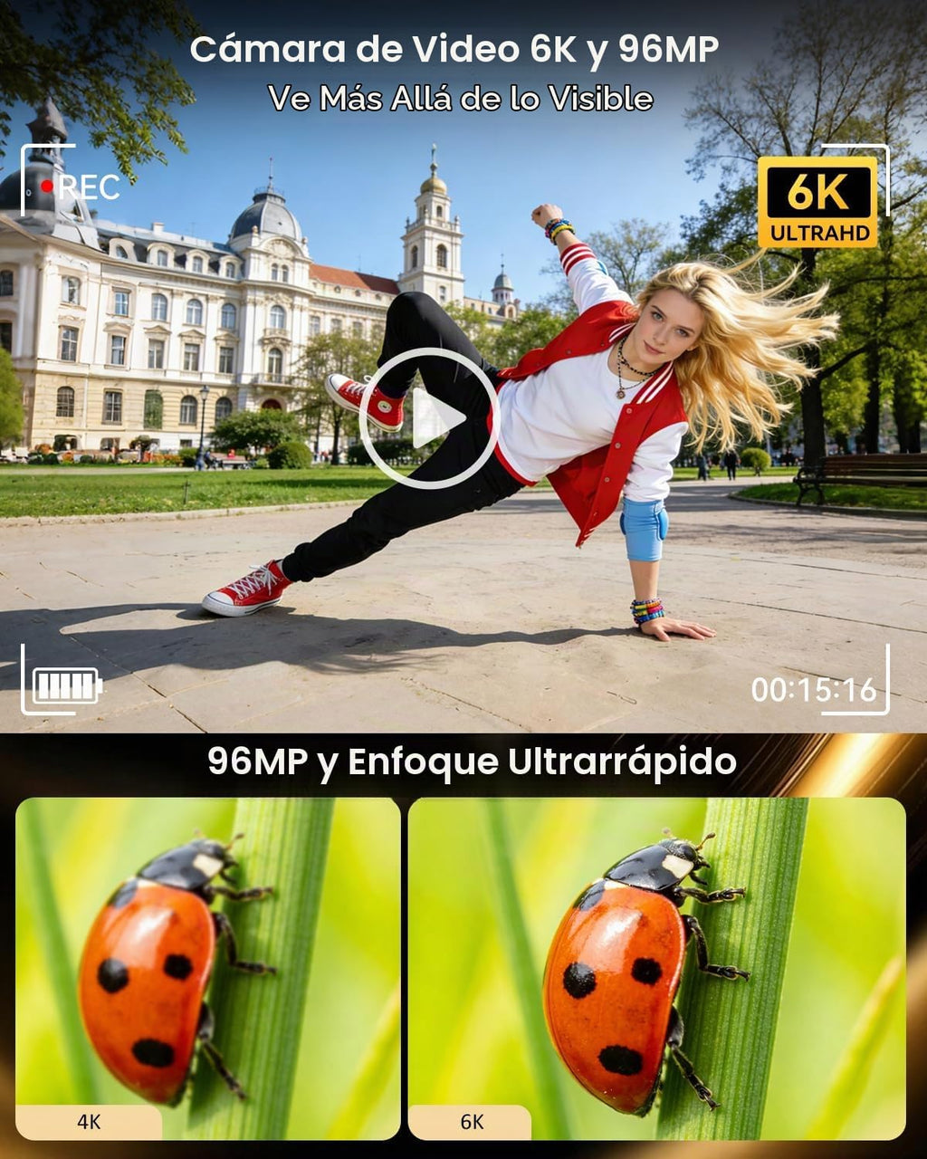 RAZPLYN Cámara digital 6K 96MP Vlogging Cámara para YouTube con pan...