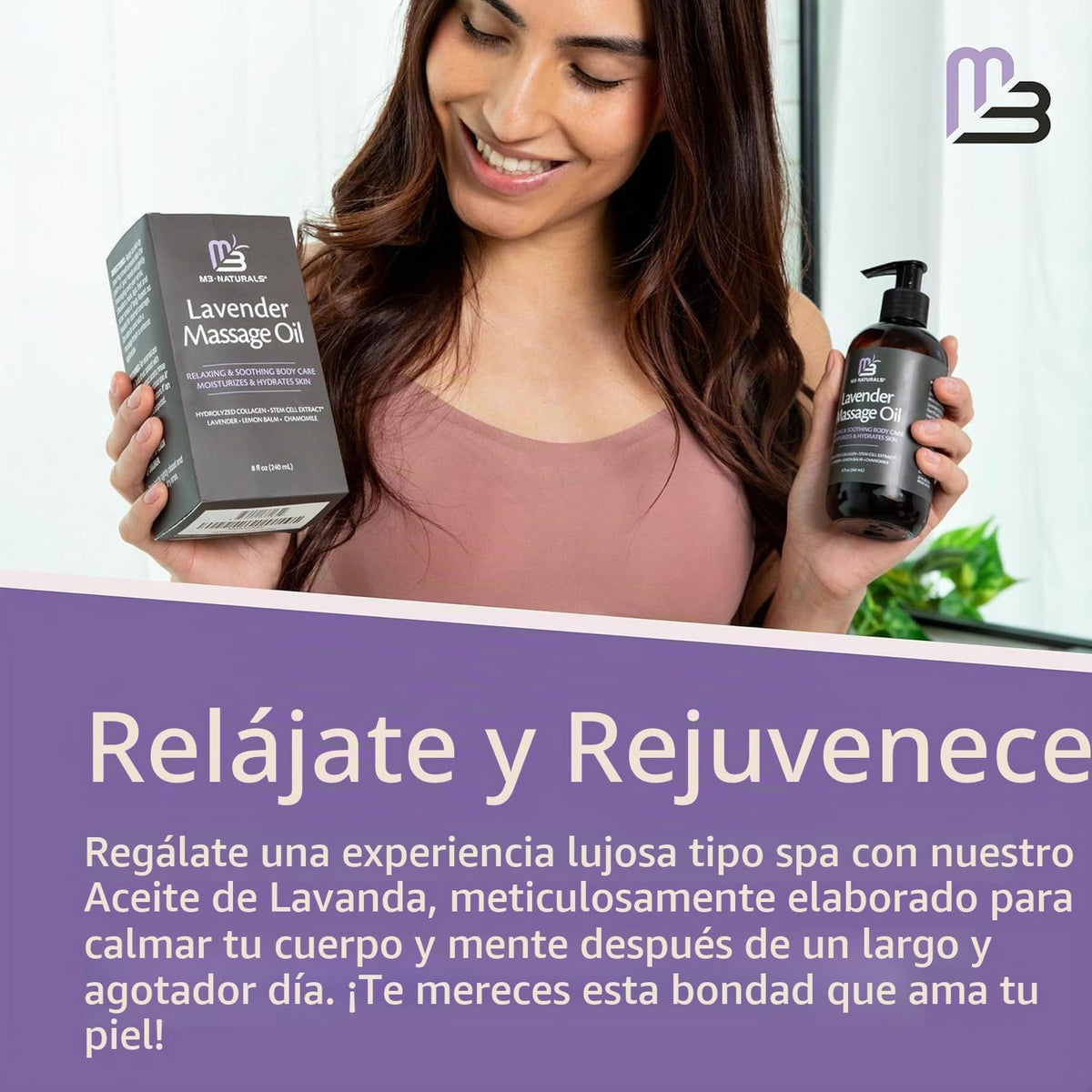 Aceite de masaje de lavanda para reafirmar la piel con colágeno (16...