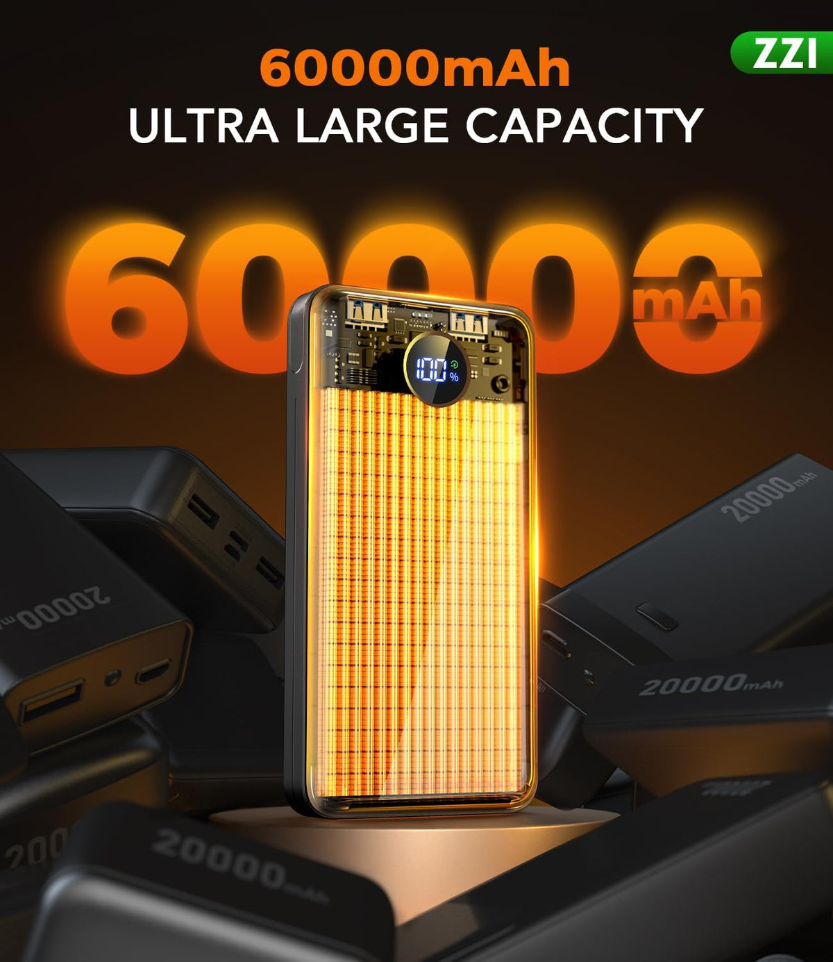 Cargador portátil ZZI Power Bank 60000mAh, batería de carga rápida...