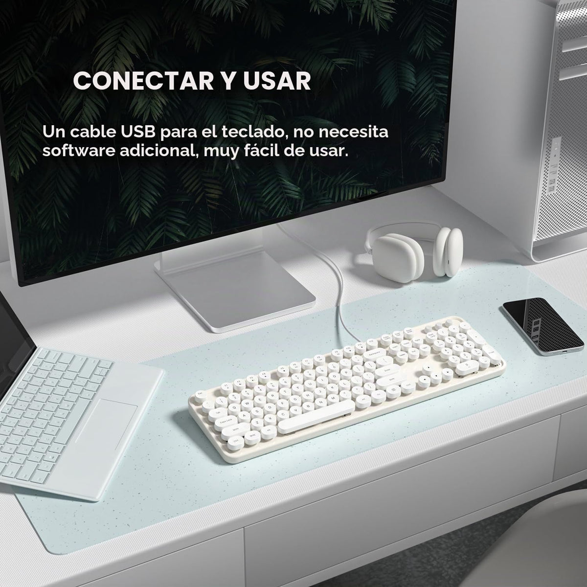 MOWUX Teclado de Computadora con Cable, Plug and Play USB Teclado R...