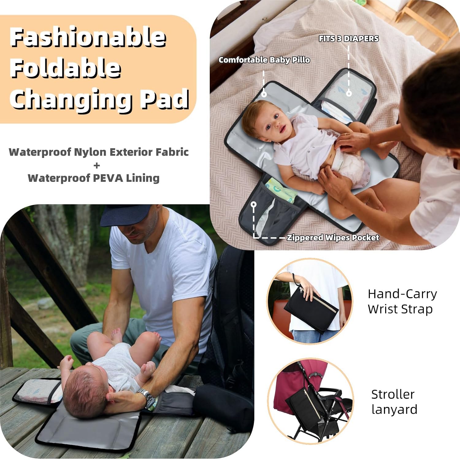 ROSEGIN Mochila para pañales con cambiador y estuche para chupete,...