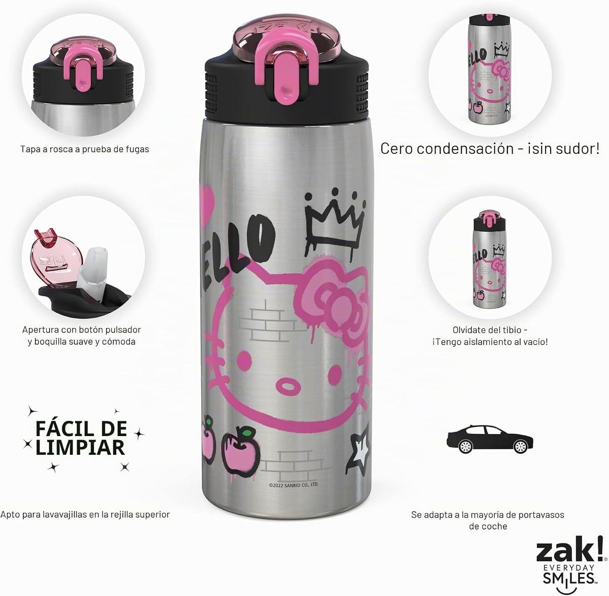 Zak Designs Sanrio Botella de agua para viajes y uso en casa, 19 oz...