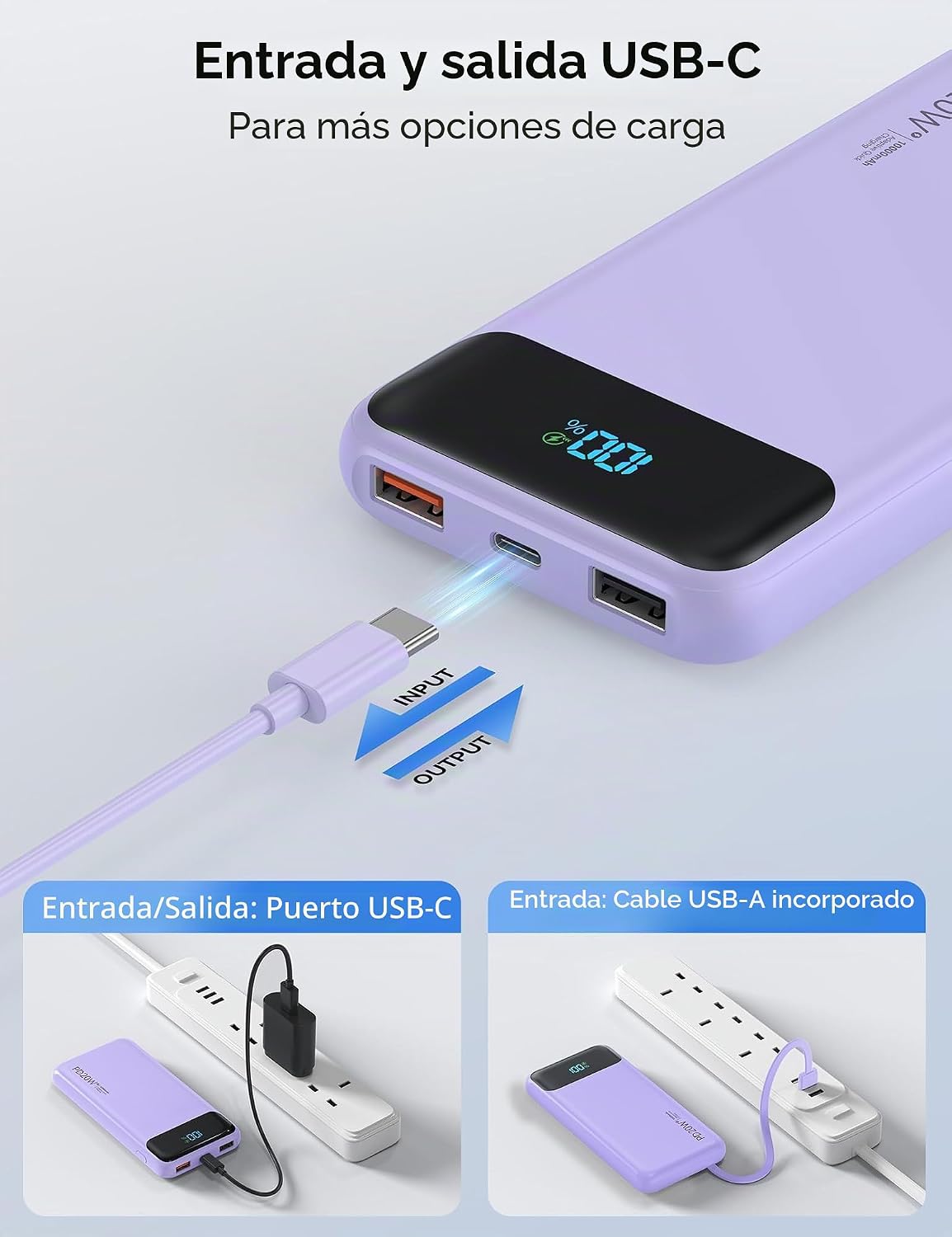 Nusyddy Cargador portátil de 10000 mAh con 4 cables incorporados y...