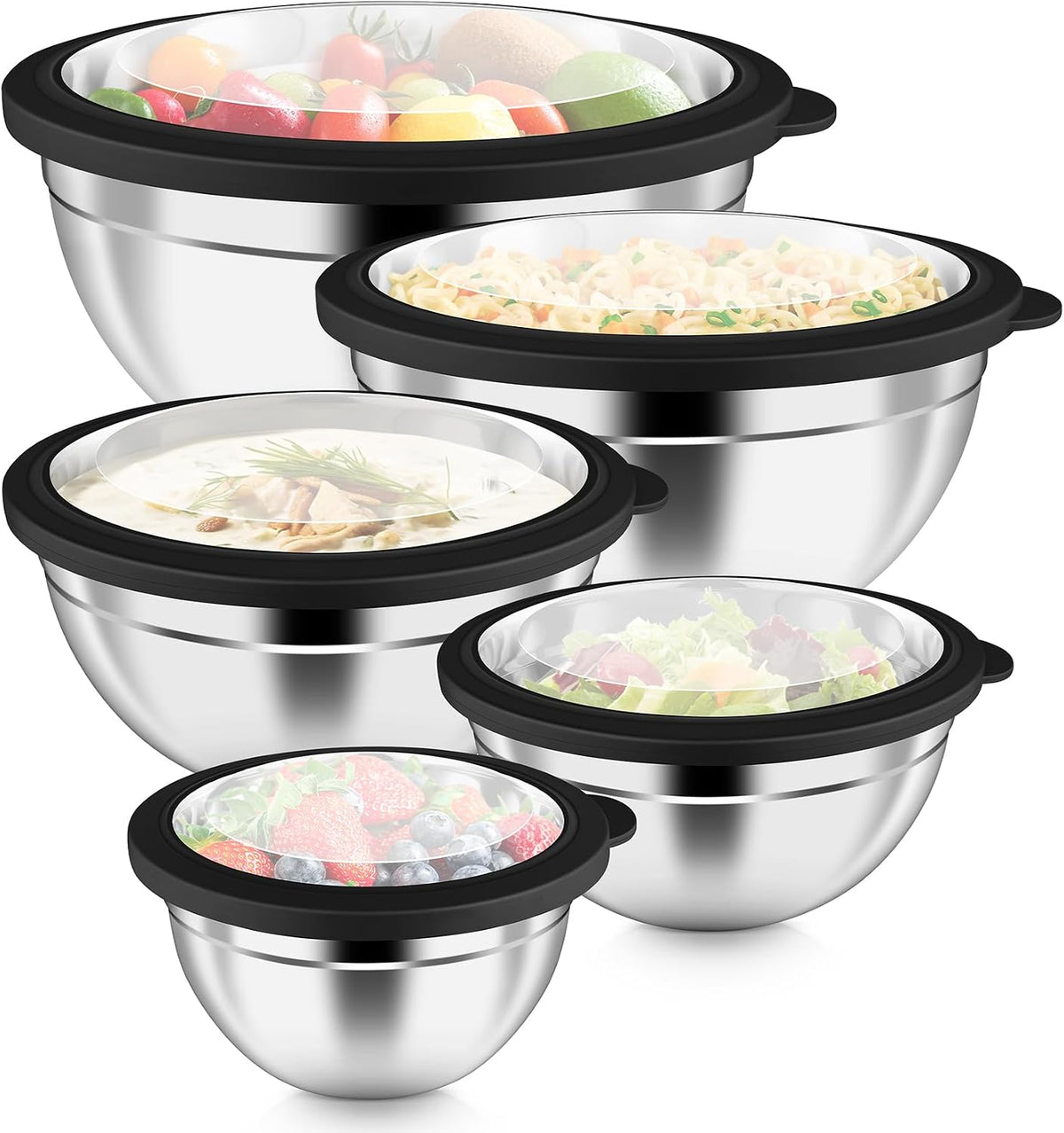 P&amp;P CHEF Juego de 5 tazones para mezclar con tapas herméticas v...