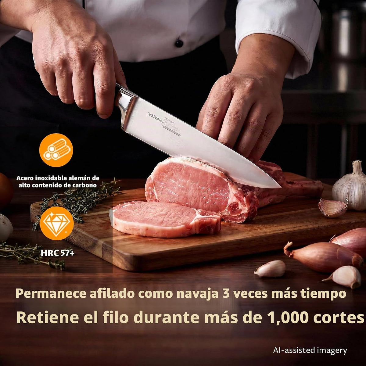 OAKSWARE Juego de cuchillos de cocina 3 piezas, cuchillos de chef a...