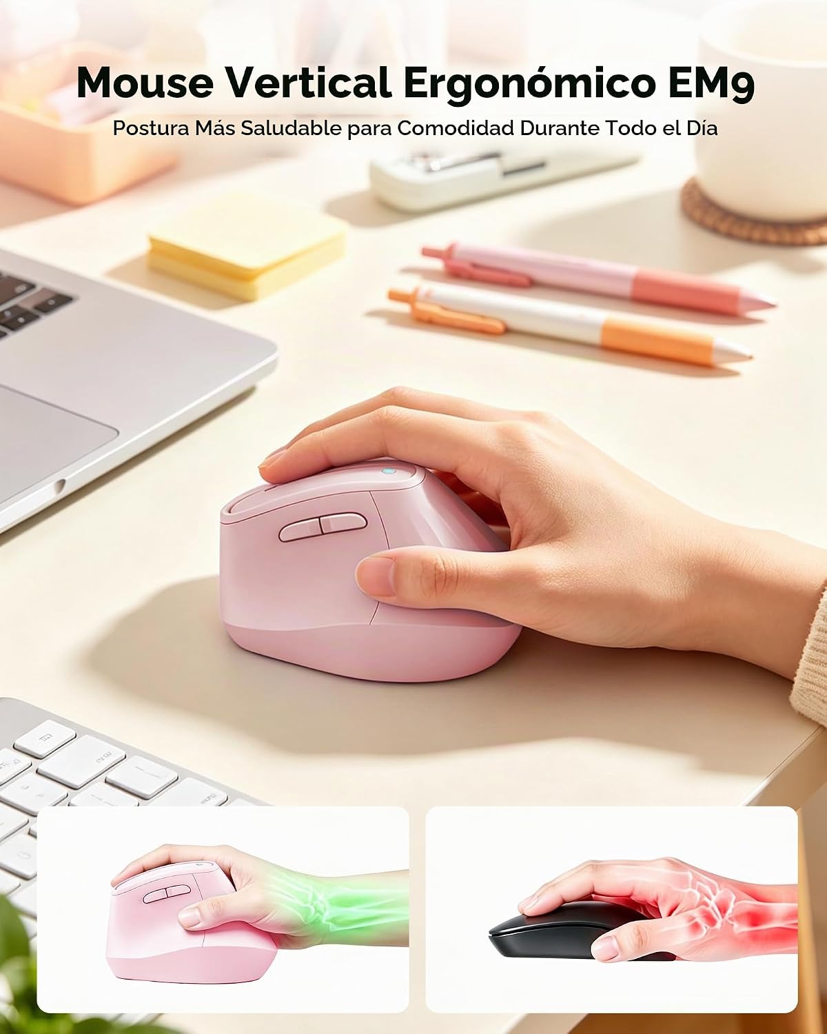 KYSONA Ratón de torre inalámbrico ergonómico de 57°, mouse Ergo sil...