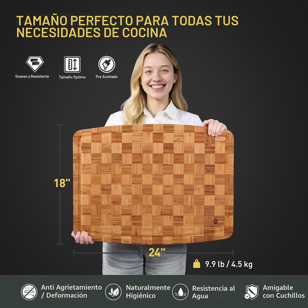 Tabla de cortar de bambú extragrande con pies antideslizantes y tab...