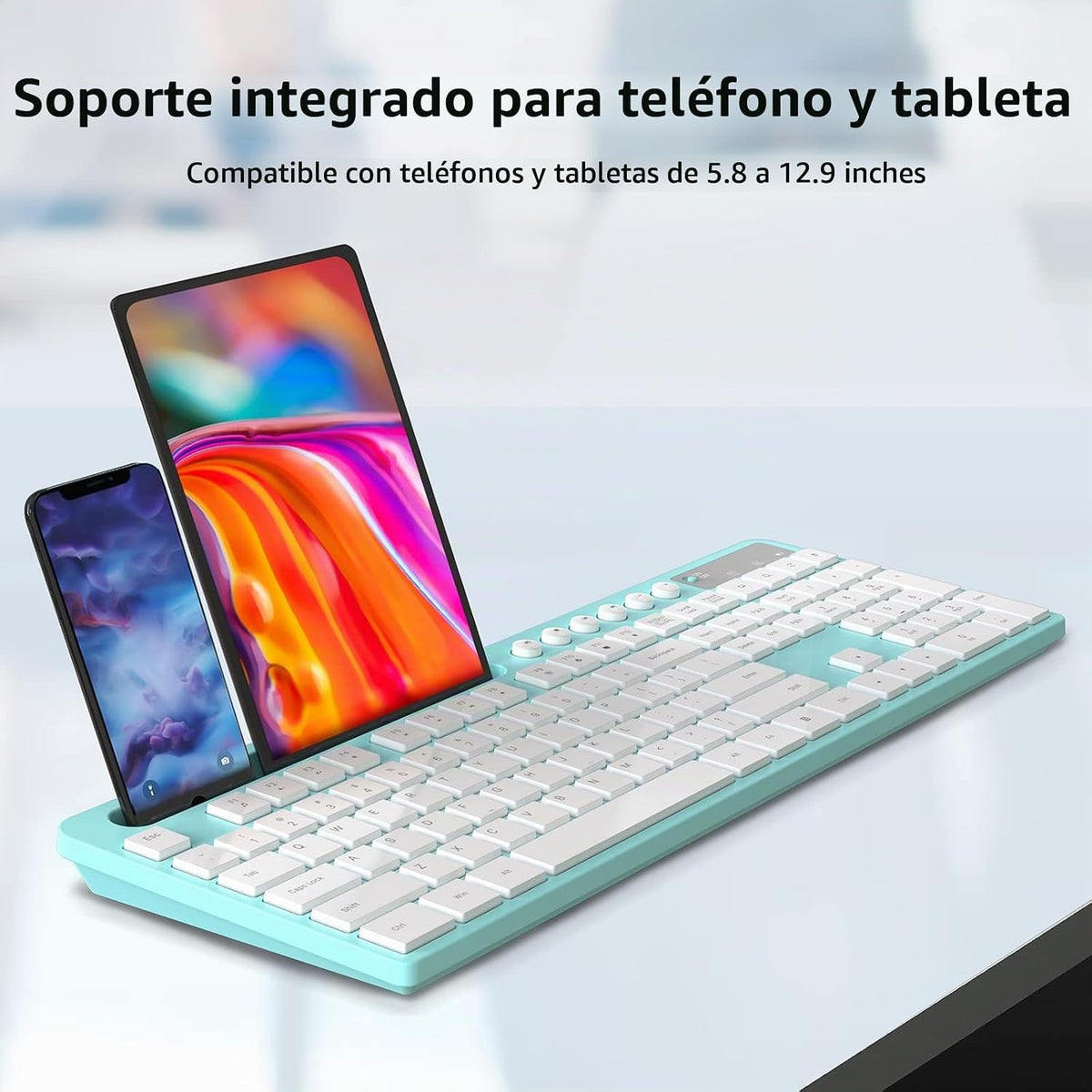MARVO Wirelss - Combo de teclado y mouse con soporte para teléfono,...