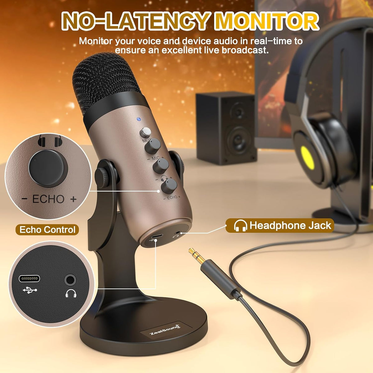ZealSound Micrófono Podcast para PC, Micrófono USB con Cancelación...