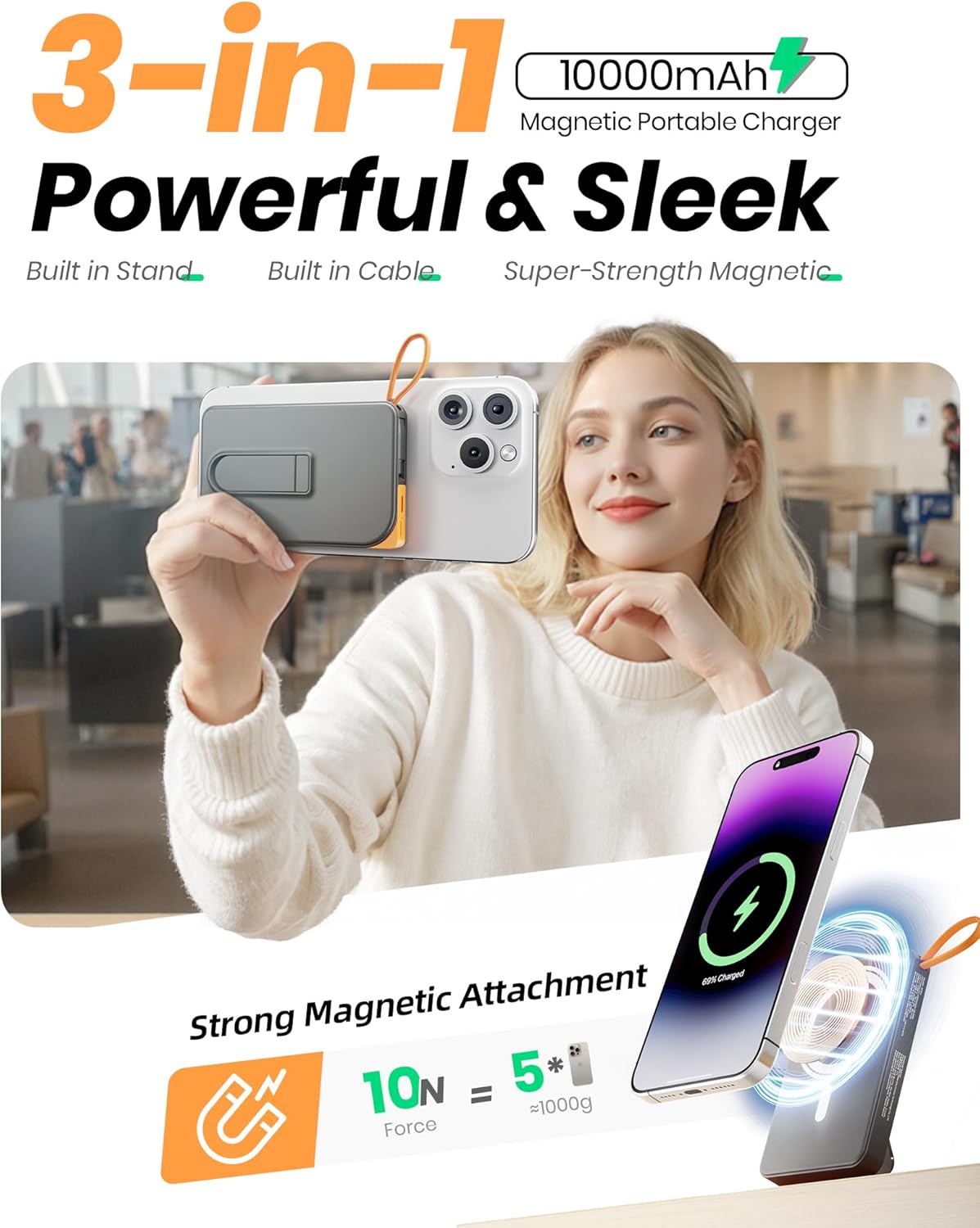 Magsafe Power Bank iPhone, cargador portátil magnético USB C de car...
