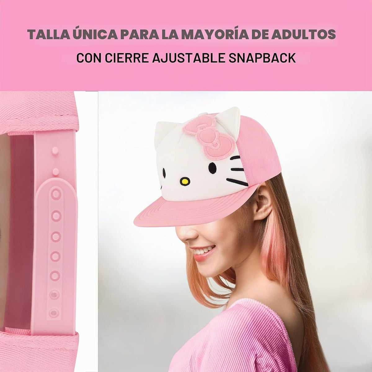 Hello Kitty Gorra de béisbol, gorra Snapback para mujer con ala pla...