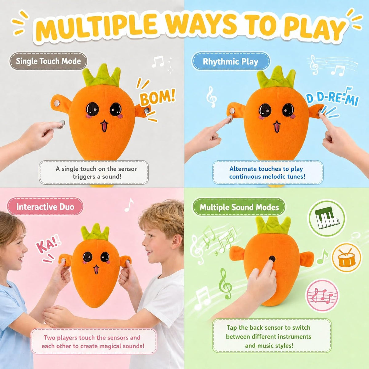 DoddyFun Juguetes sensoriales musicales, juego interactivo de peluc...