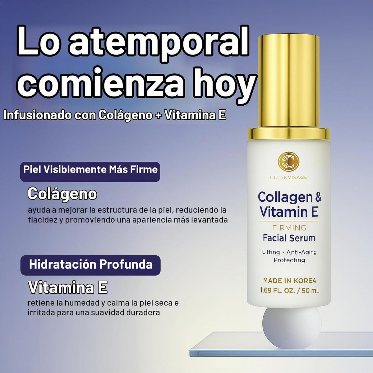 Clear Visage Suero facial de colágeno y vitamina E, probado por der...
