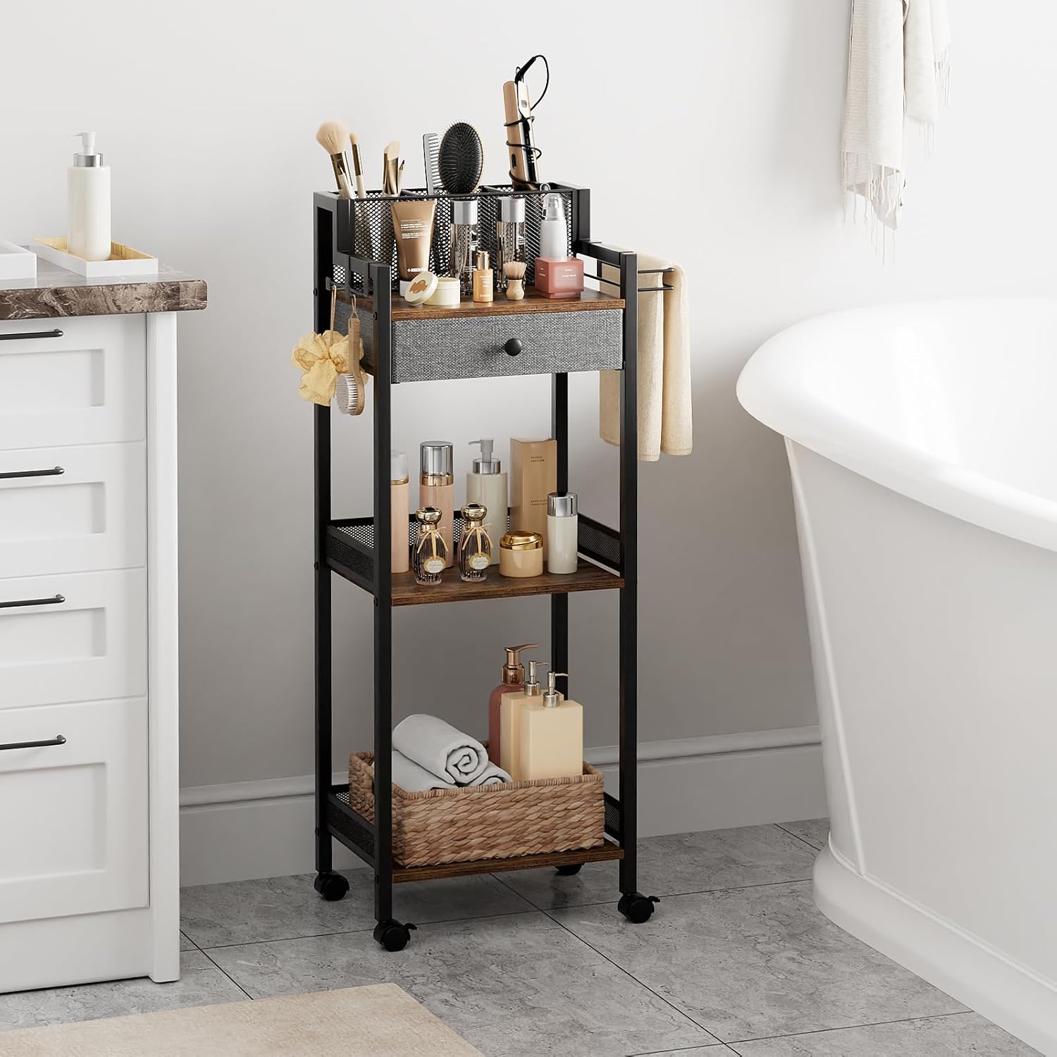 FURFUN - Soporte de baño, carrito de maquillaje con cajón para cosm...