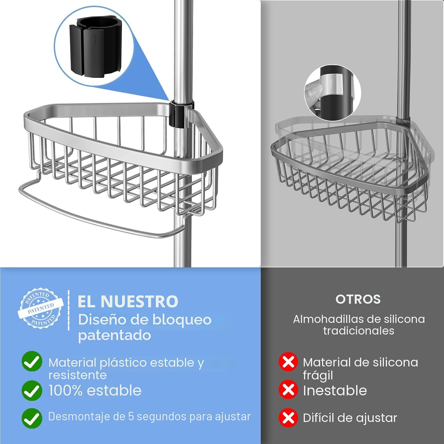 ESSEME Soporte de Ducha de Esquina con Barra de Tensión: Organizado...